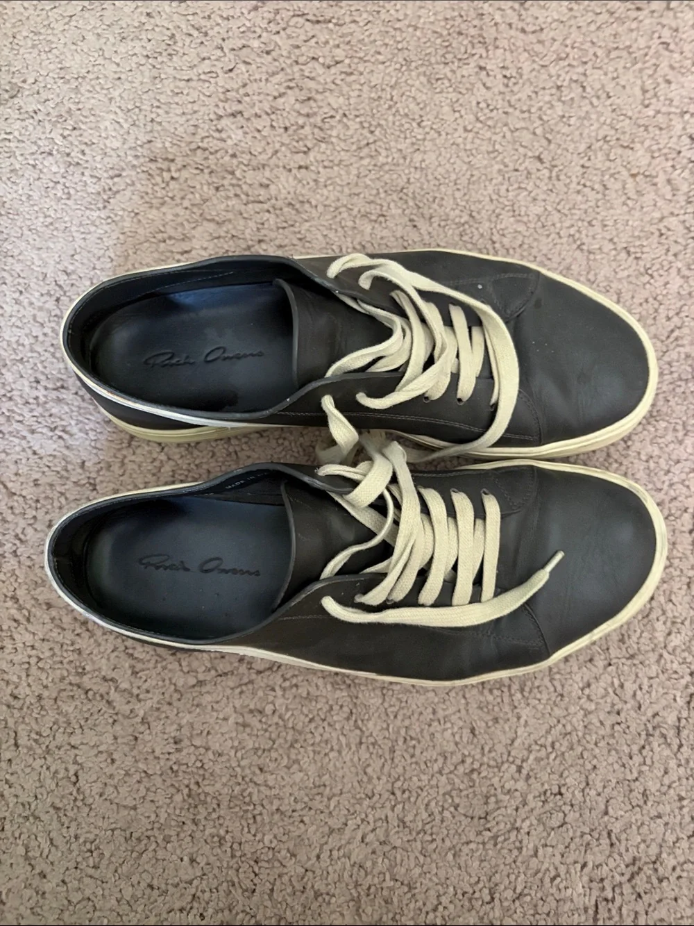 Rick Owen’s Leather Low-Top Sneakers in Graphite and Cream - Men's Casual Shoes